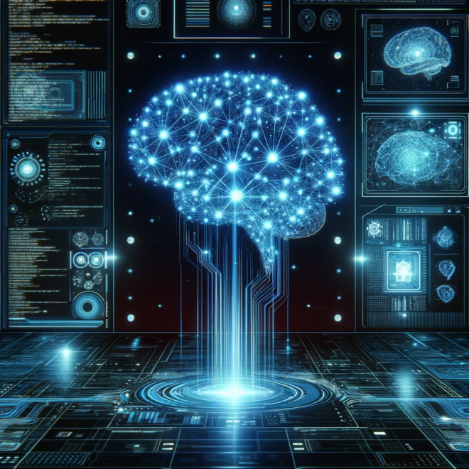 inteligencia artificial llms marcas Ilustração de um cérebro digital representando inteligência artificial e LLMs
