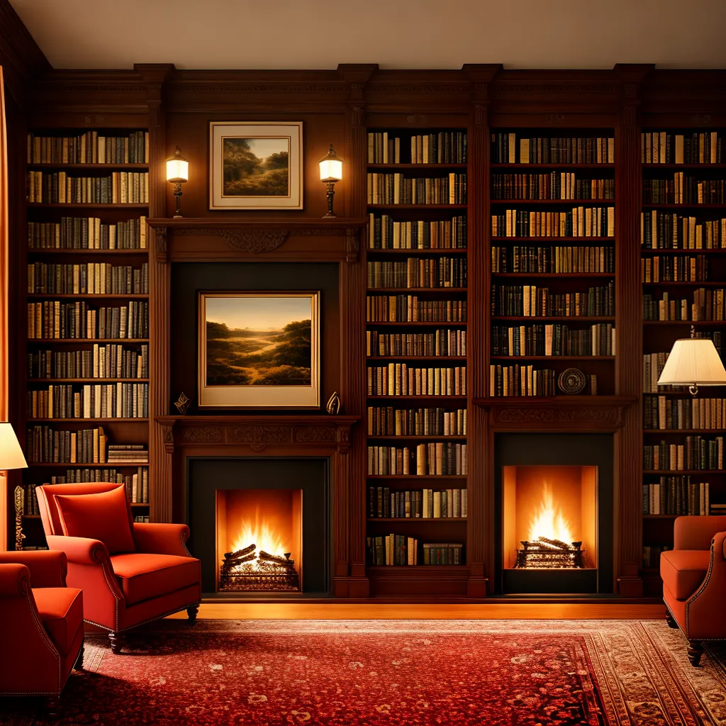 Fotos biblioteca luxo cadeiras lareira livros