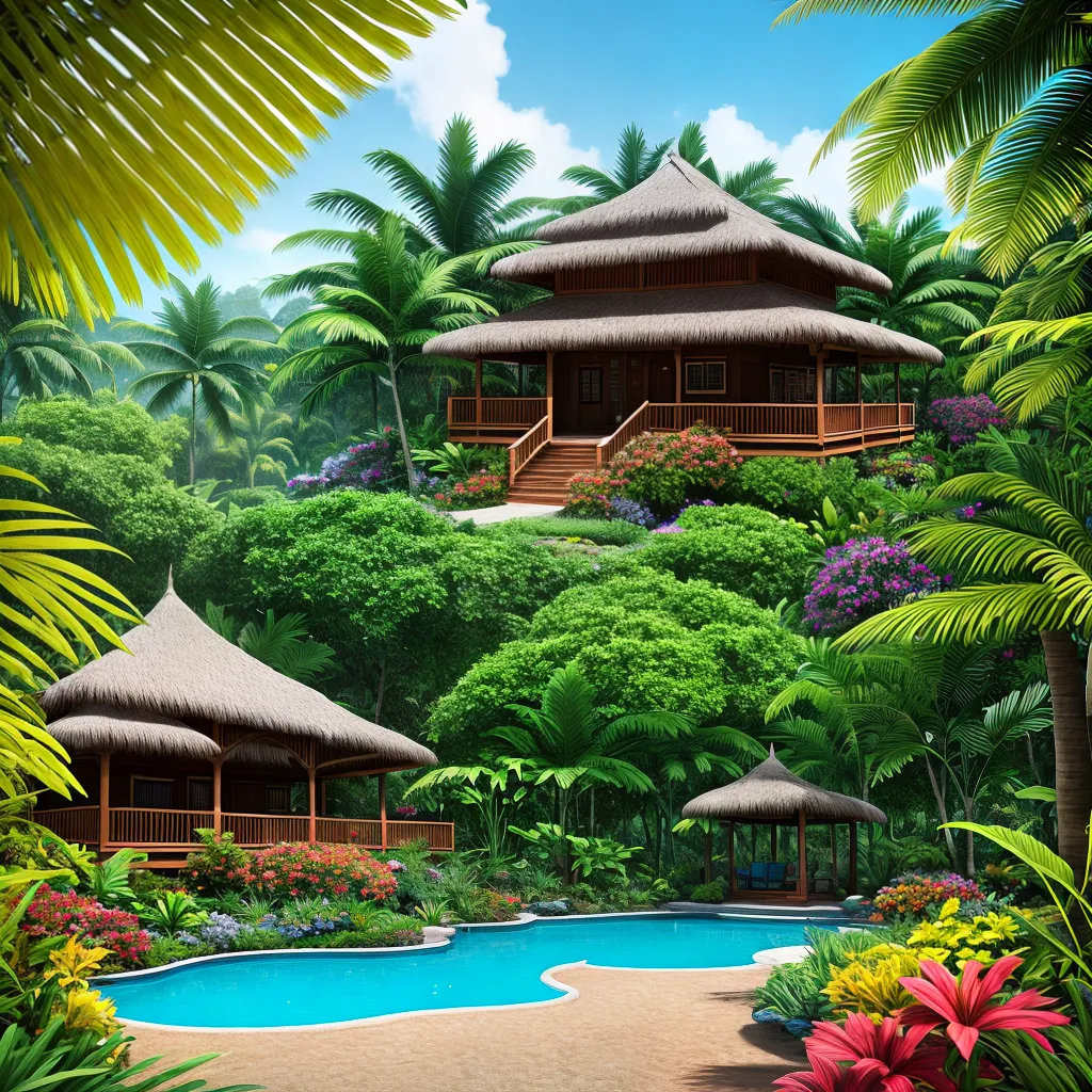 Fotos casa tropical flores verde amarelo