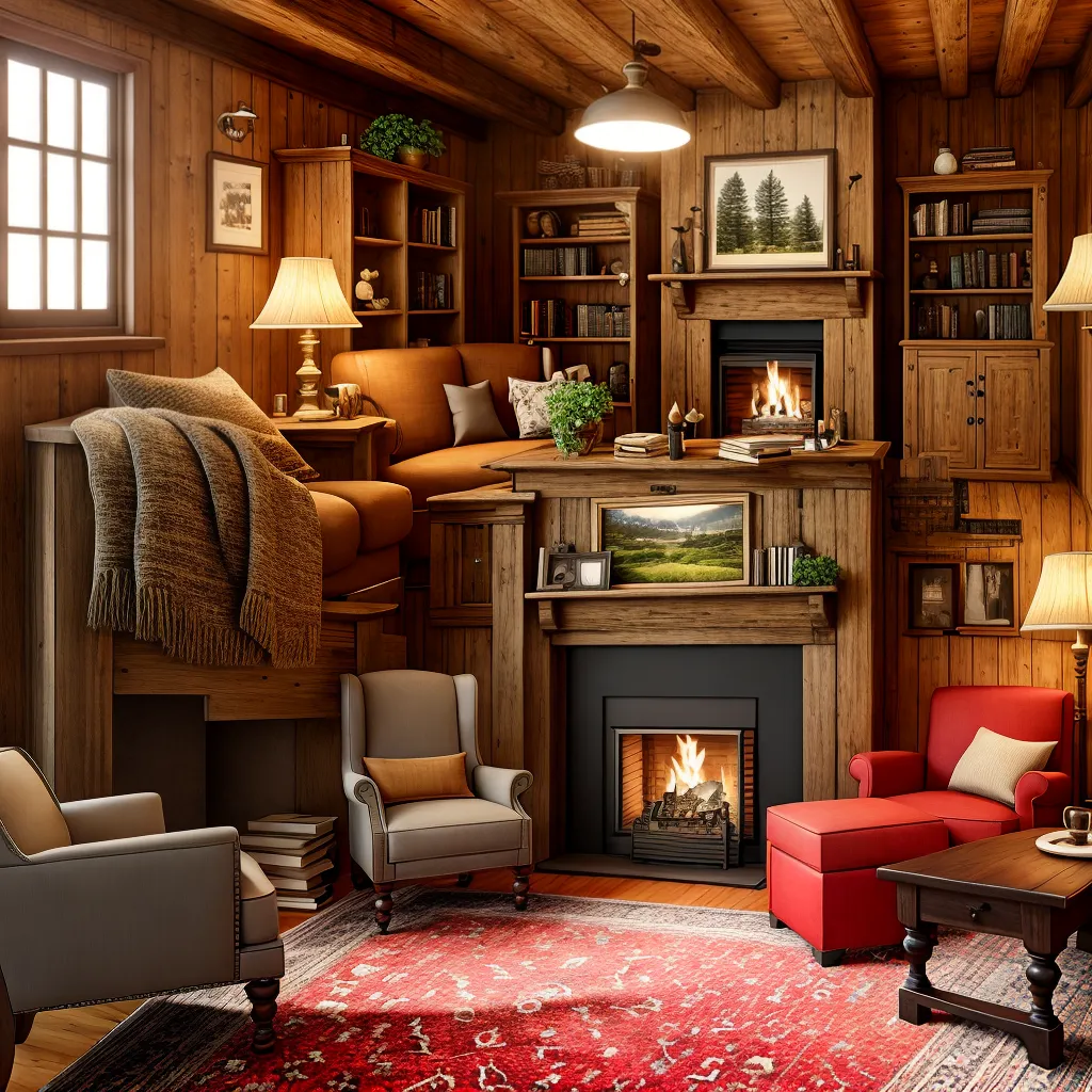 Fotos chalet vintage lareira moveis livros