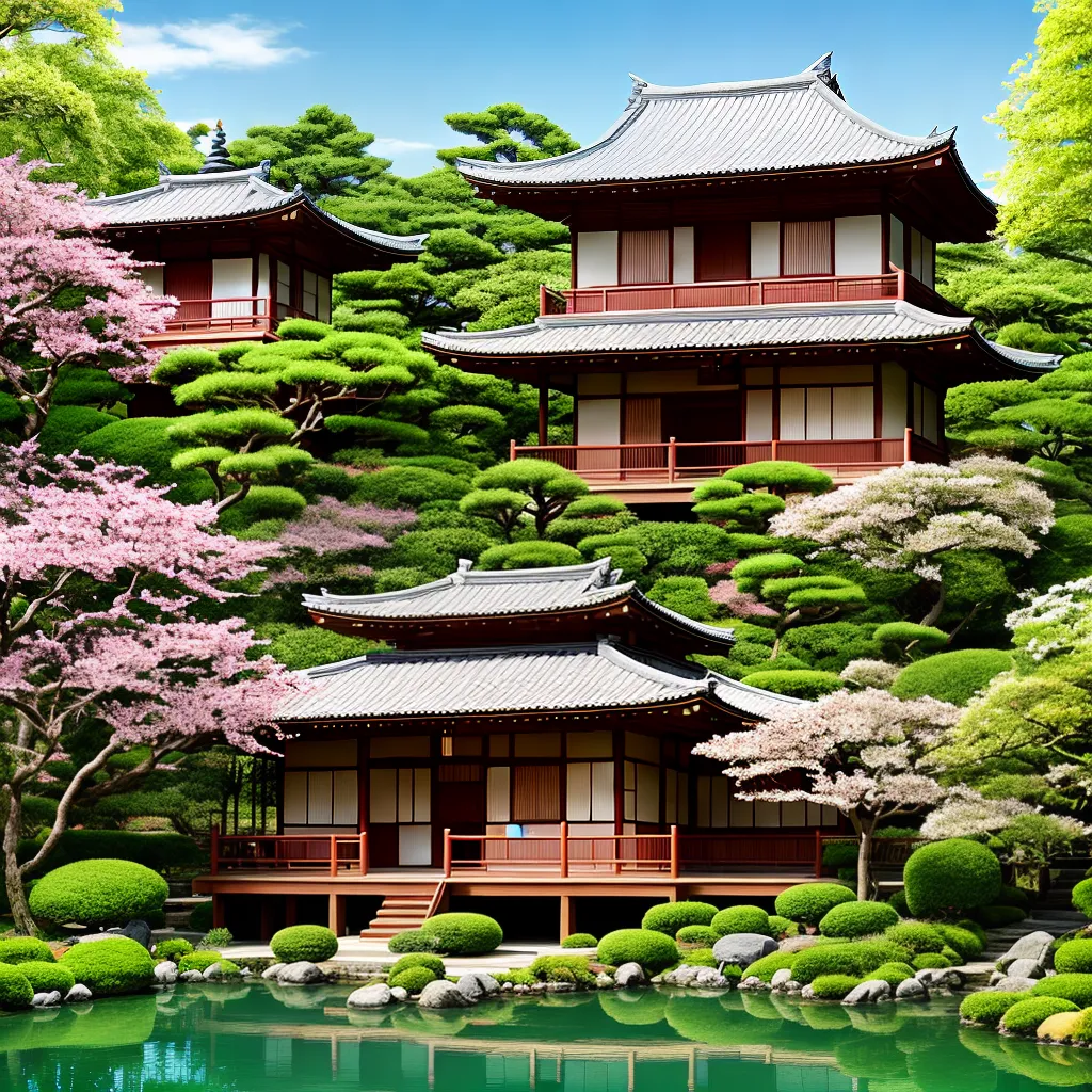 Fotos casa japonesa jardim koi cerejeira