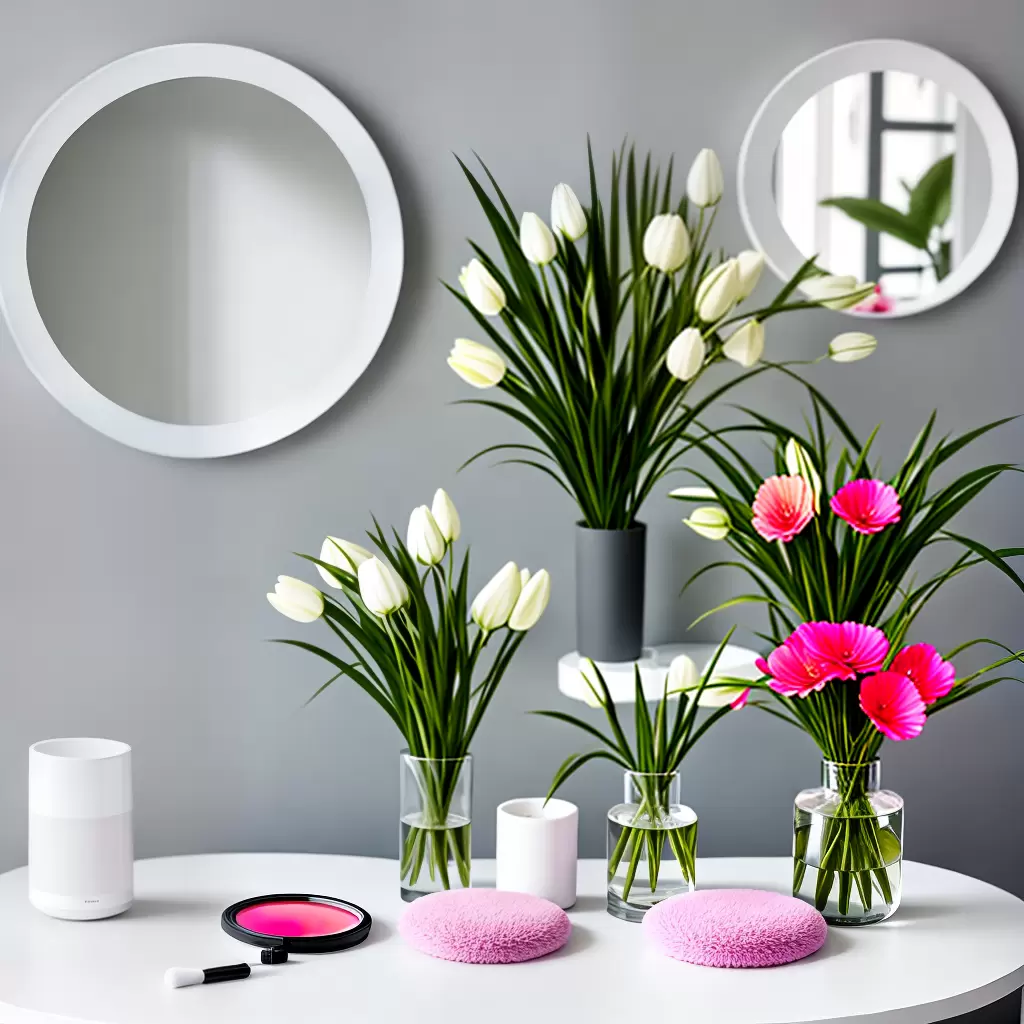Fotos espelho limpeza mulher flores produtos