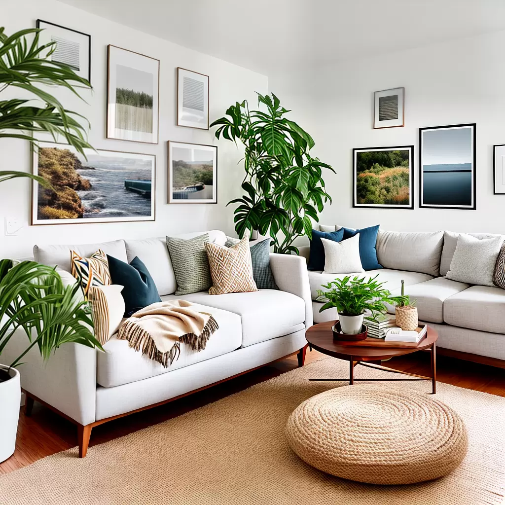 Fotos sala neutra sofa arte plantas