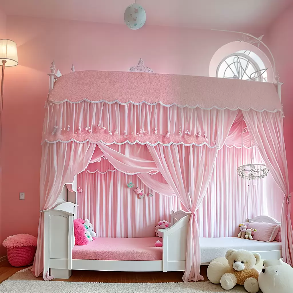 Fotos cama infantil princesa reino rosa