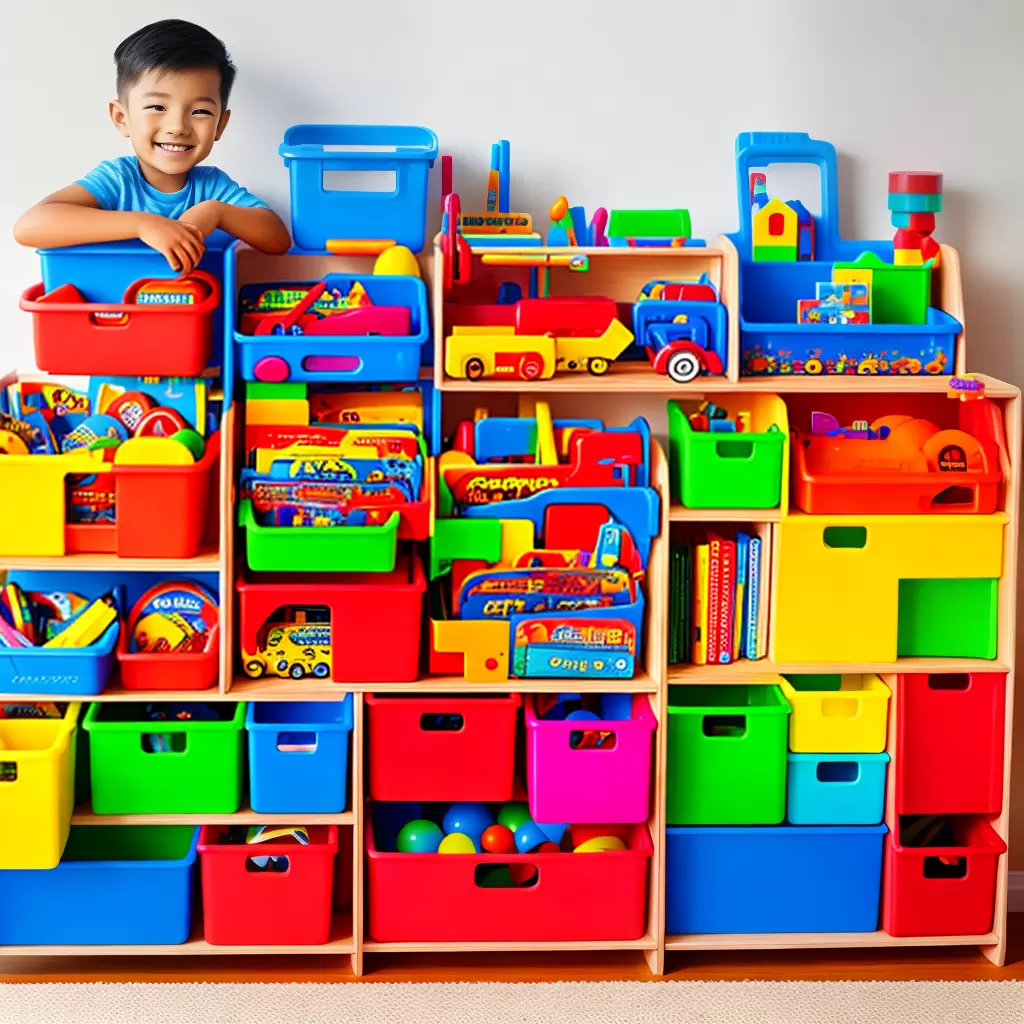 Fotos bau brinquedos organizado crianca feliz