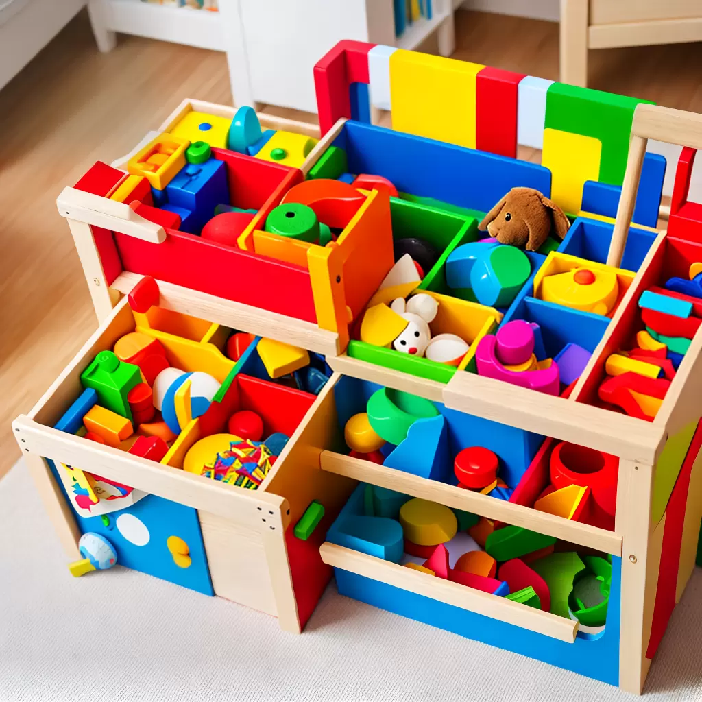 Fotos bau brinquedos madeira crianca feliz