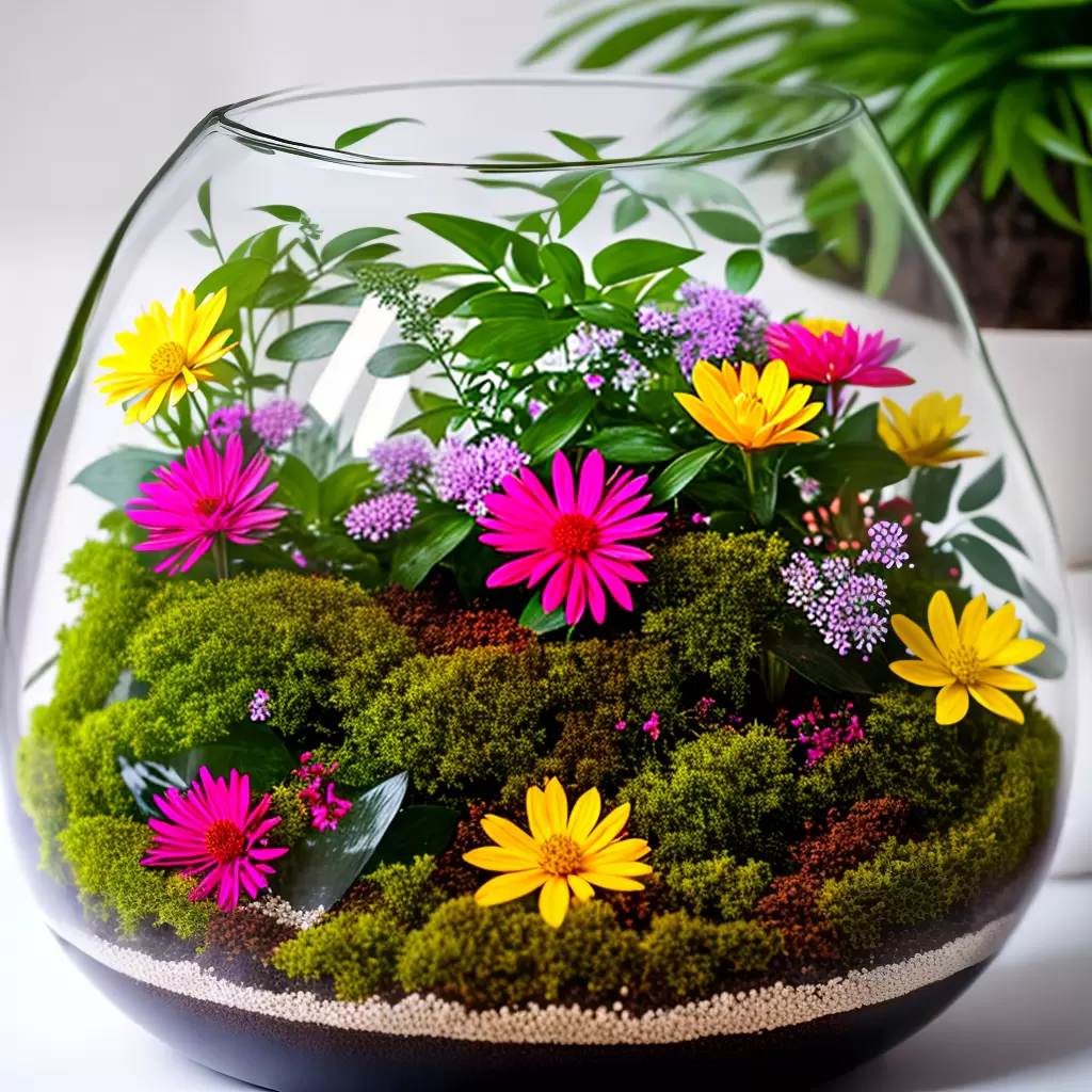 Fotos terrario artificial flores cores naturais