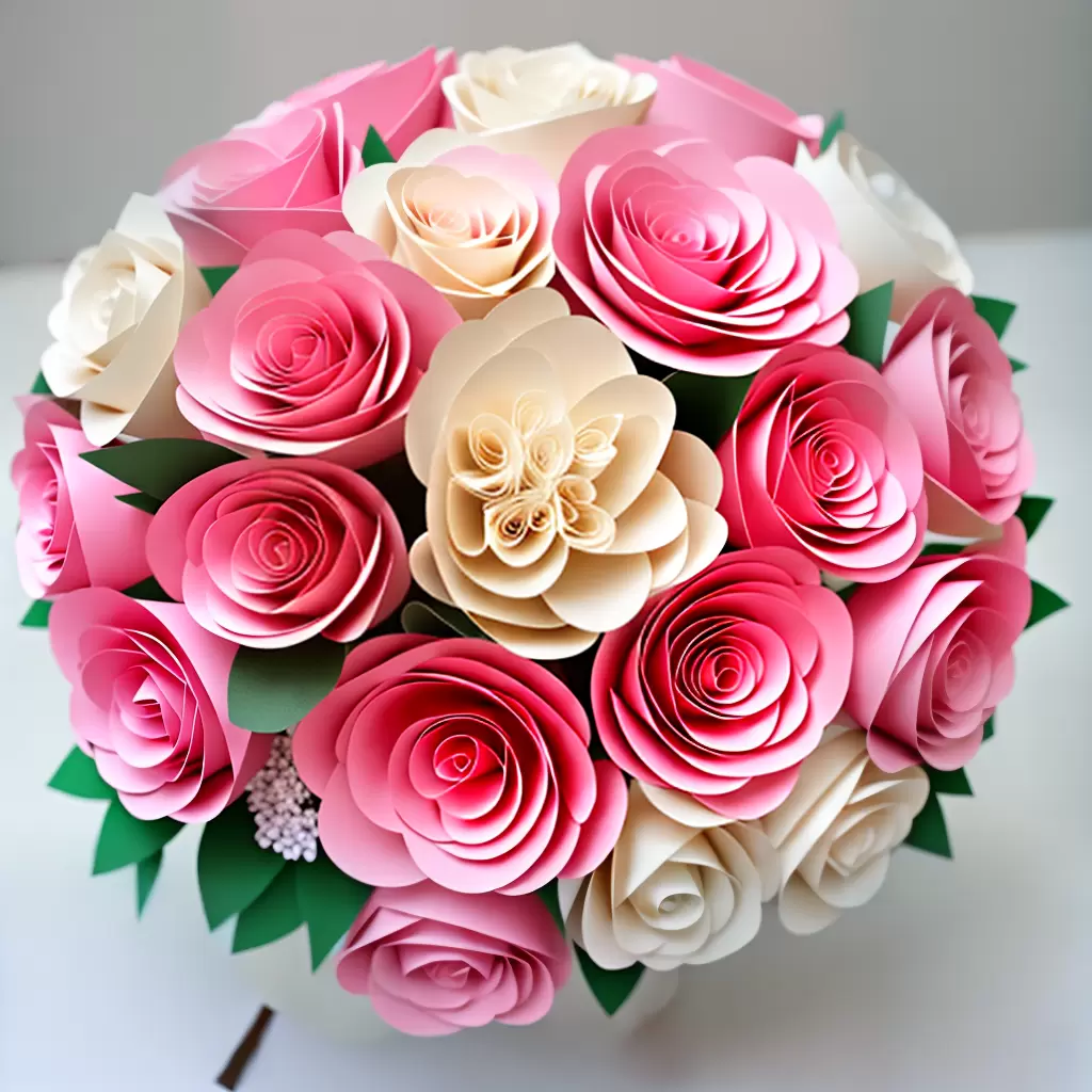 Fotos buque papel rosas peonias hortensias