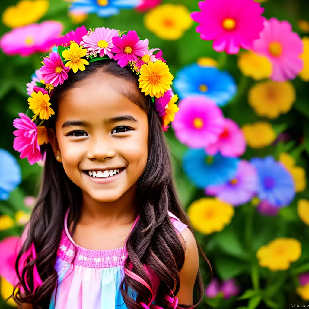 Fotos menina coroa flores jardim
