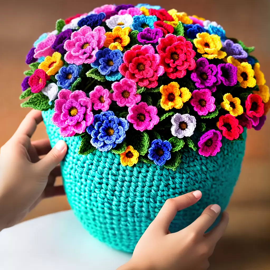 Fotos croche vaso colorido flores Fotos croche vaso colorido flores