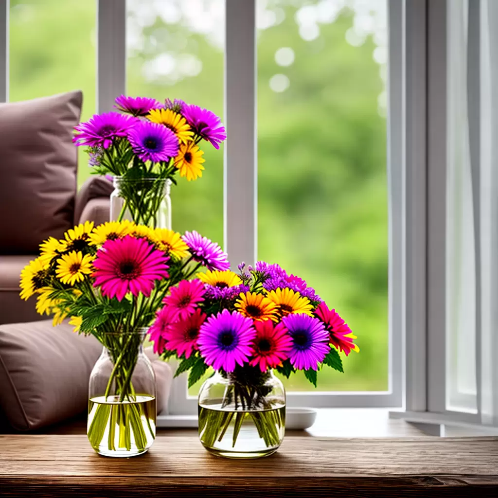 Fotos vaso flores coloridas mesa sofa