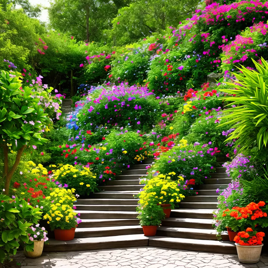 Fotos escada madeira flores plantas