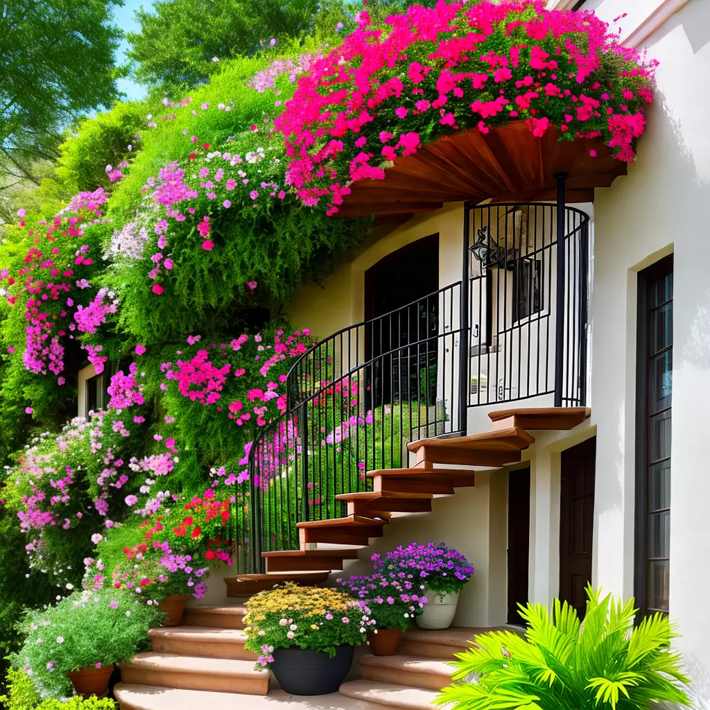Fotos escada espiral flores vibrantes decoracao