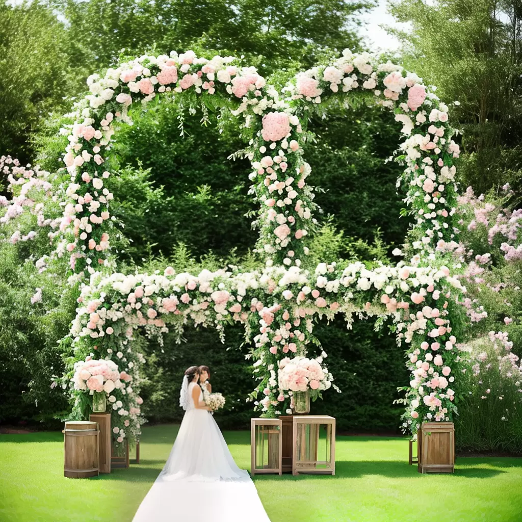 Fotos casamento arco madeira flores pastel
