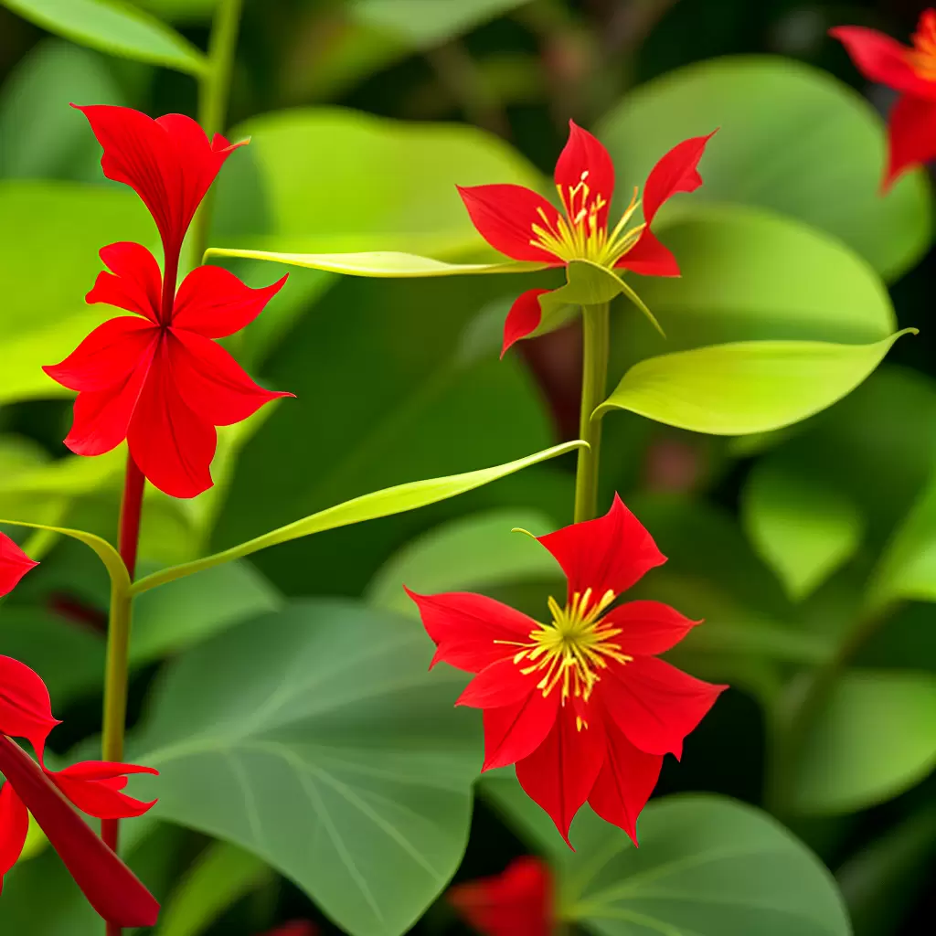 Fotos flor diabo vermelha folhas unicas