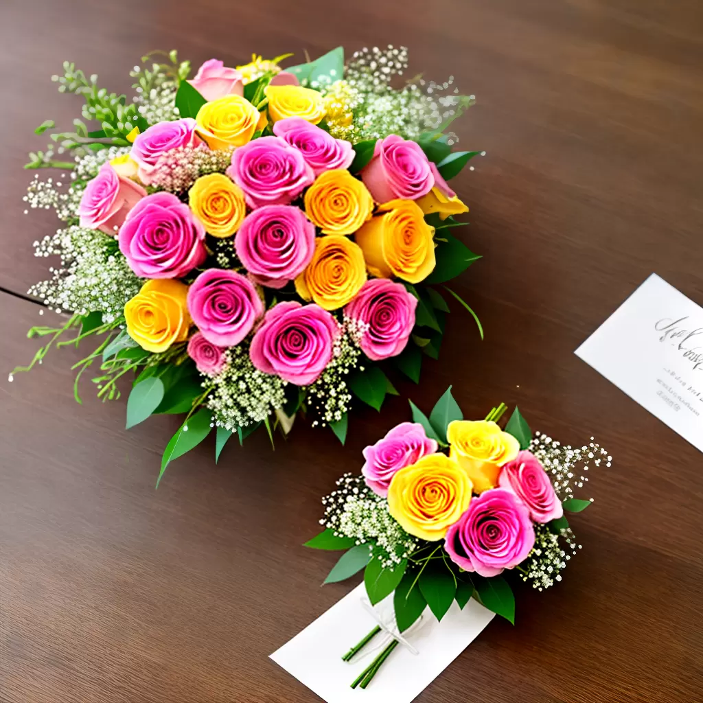 Fotos buque rosas rosa amarelo bebe fita