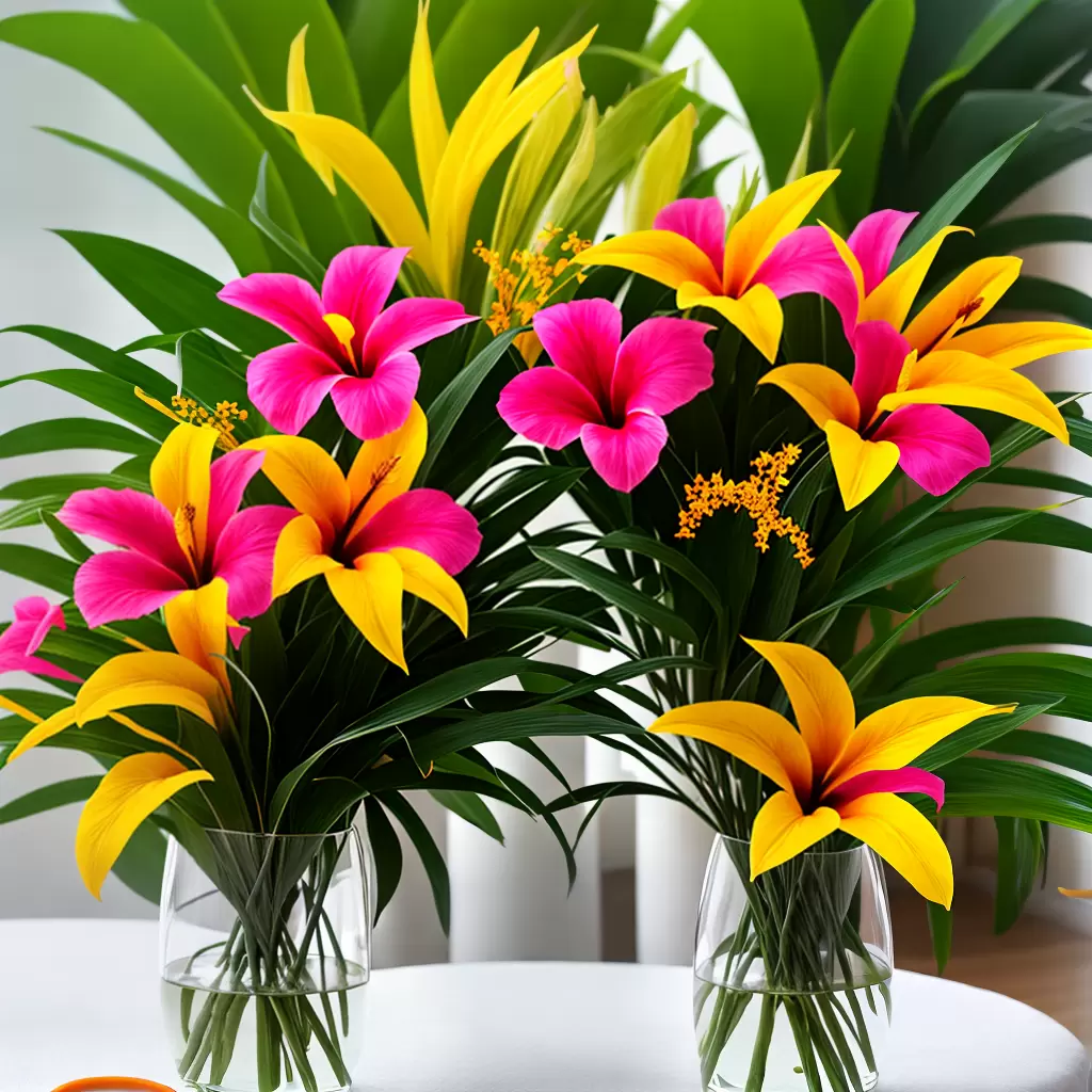 Fotos flores tropicais rosa amarelo laranja