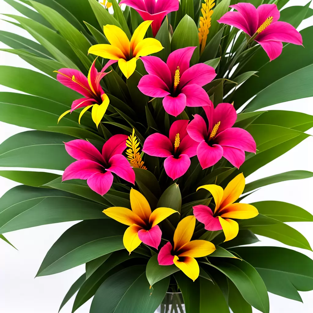 Fotos flores tropicais cores texturas vaso