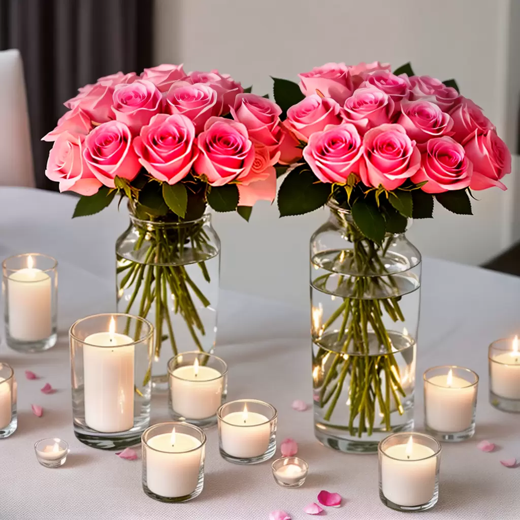 Fotos arranjo rosas vidro velas petala