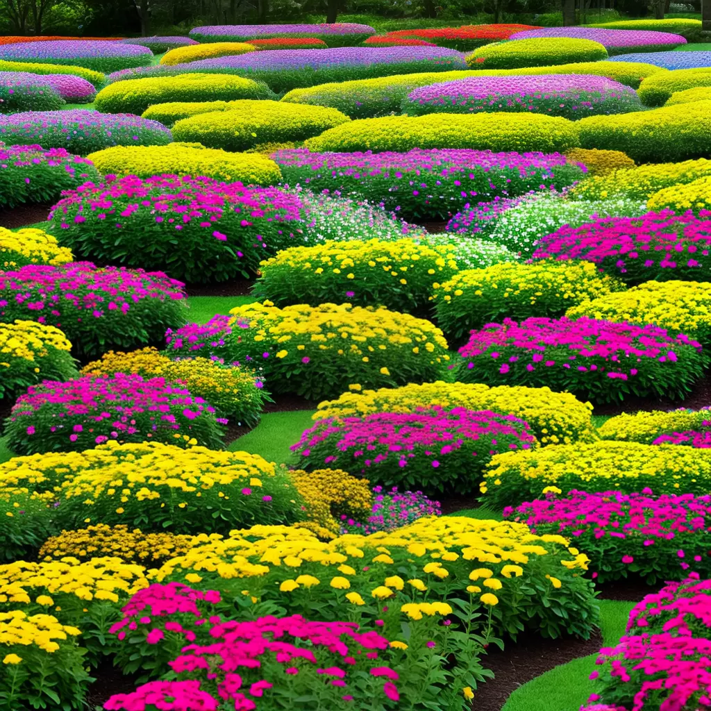 Fotos canteiro flores anuais coloridas folhagem verde