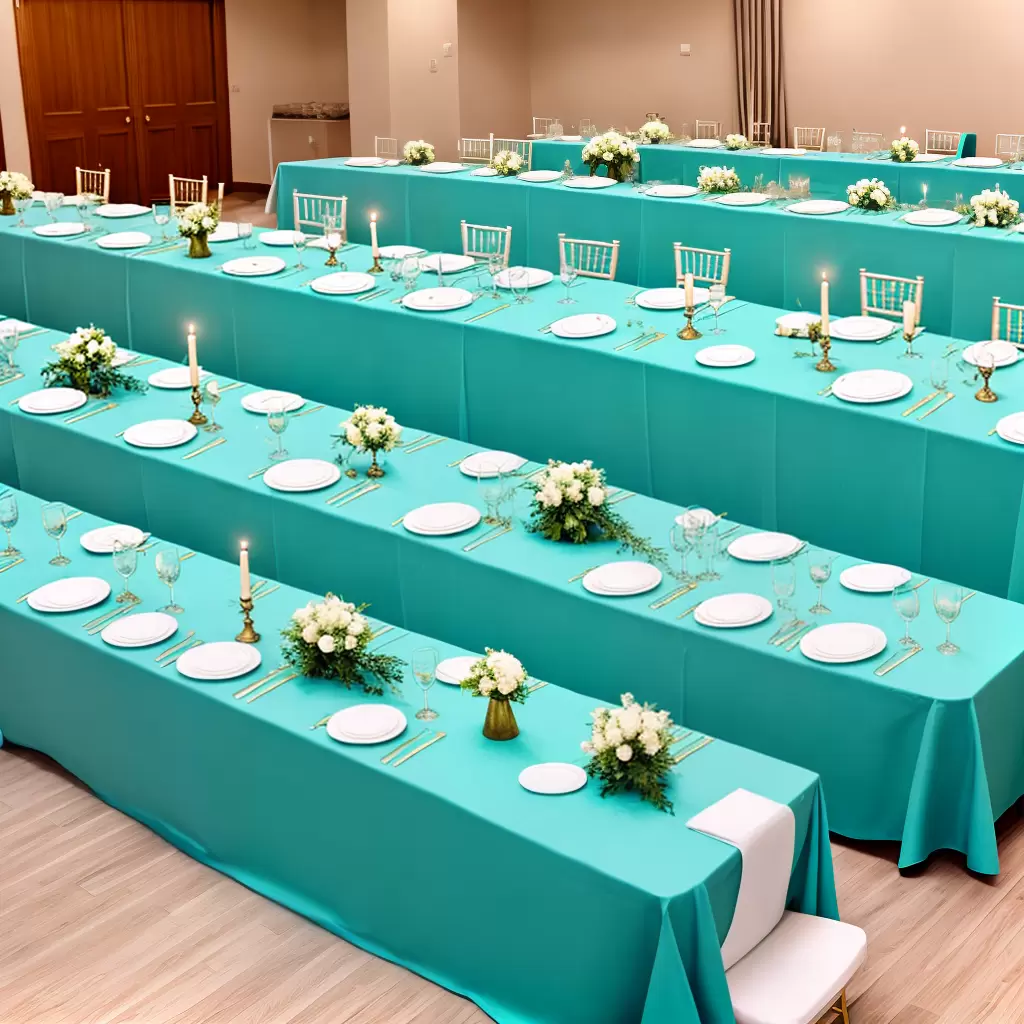 Fotos mesa turquesa banquete branco ouro flor vela