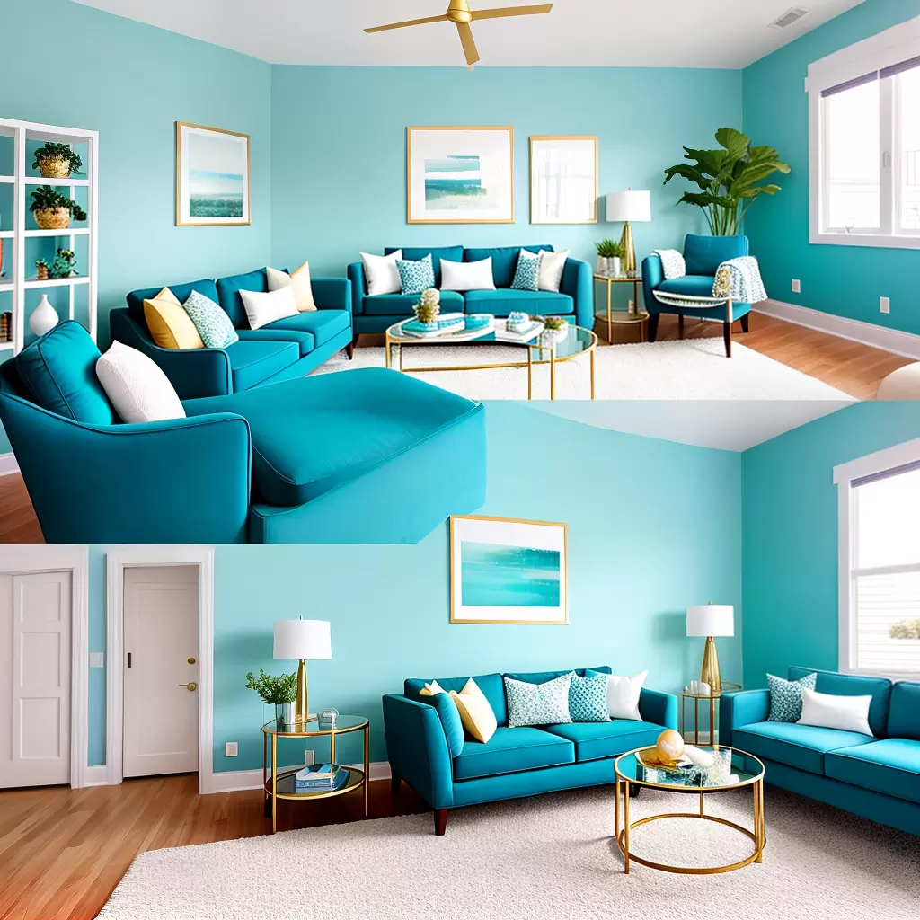 Fotos sala turquesa ouro sofa poltrona