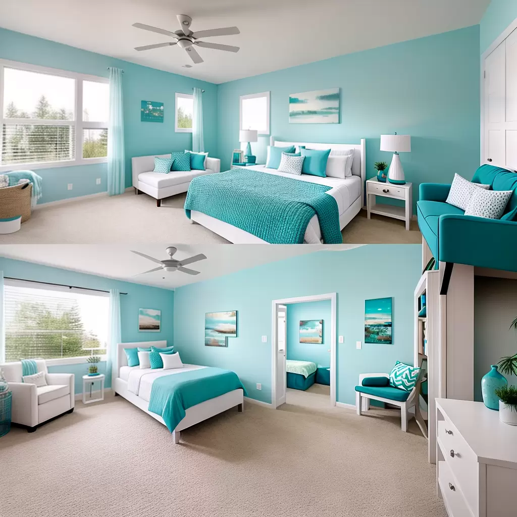 Fotos quarto sereno azul branco turquesa