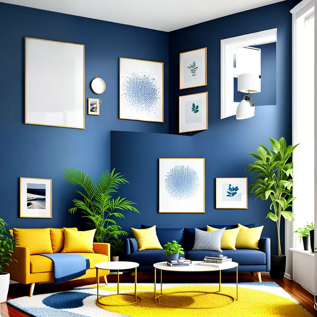 Fotos sala azul branco amarelo plantas