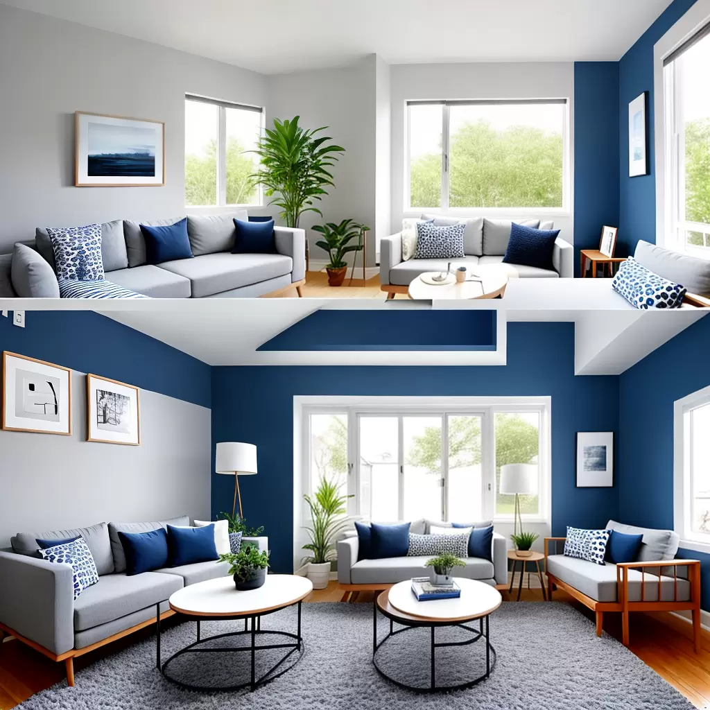 Fotos sala azul minimalista plantas sofa
