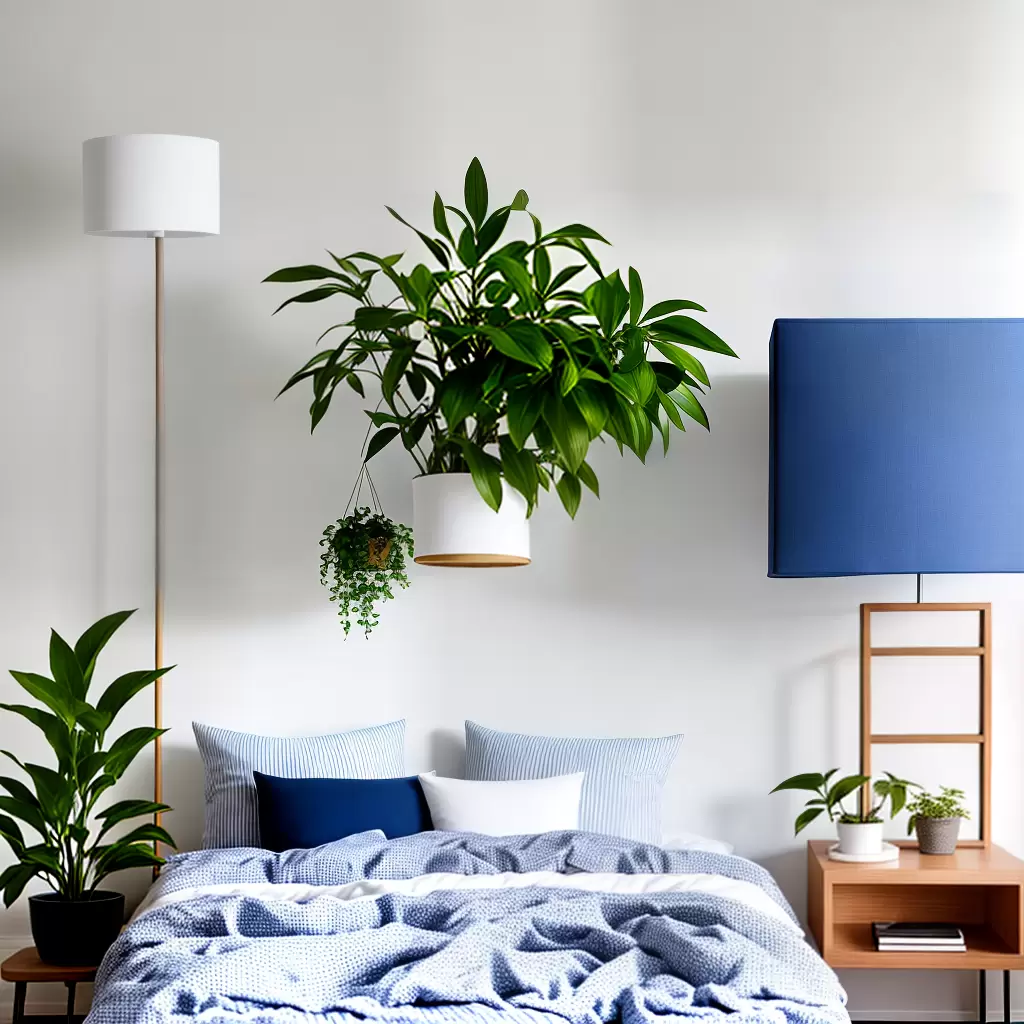 Fotos quarto branco azul minimalista lampada