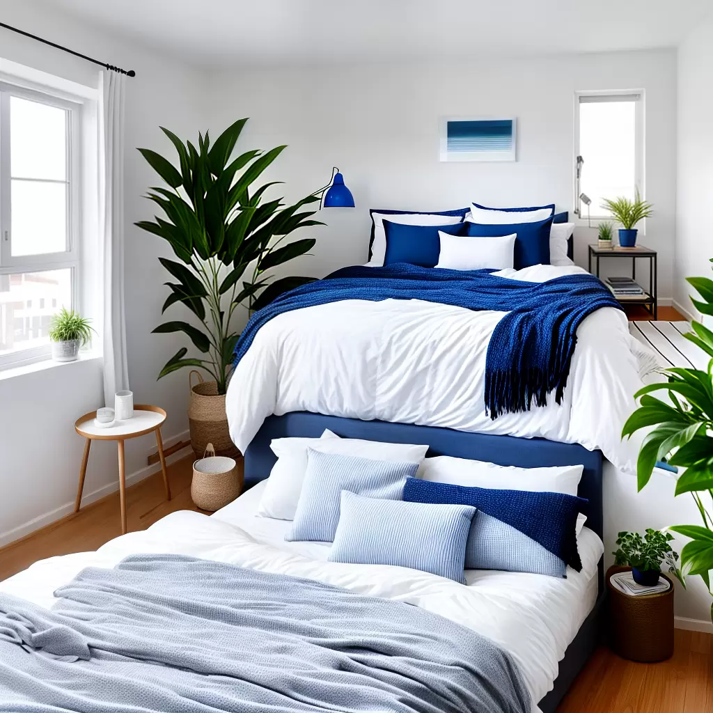 Fotos quarto branco azul minimalista