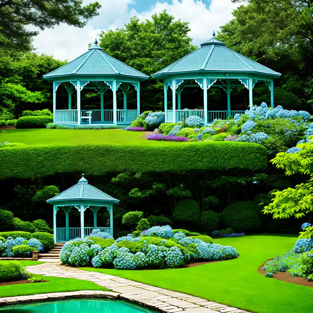 Fotos gazebo jardim azul sereno lagoa hortensias