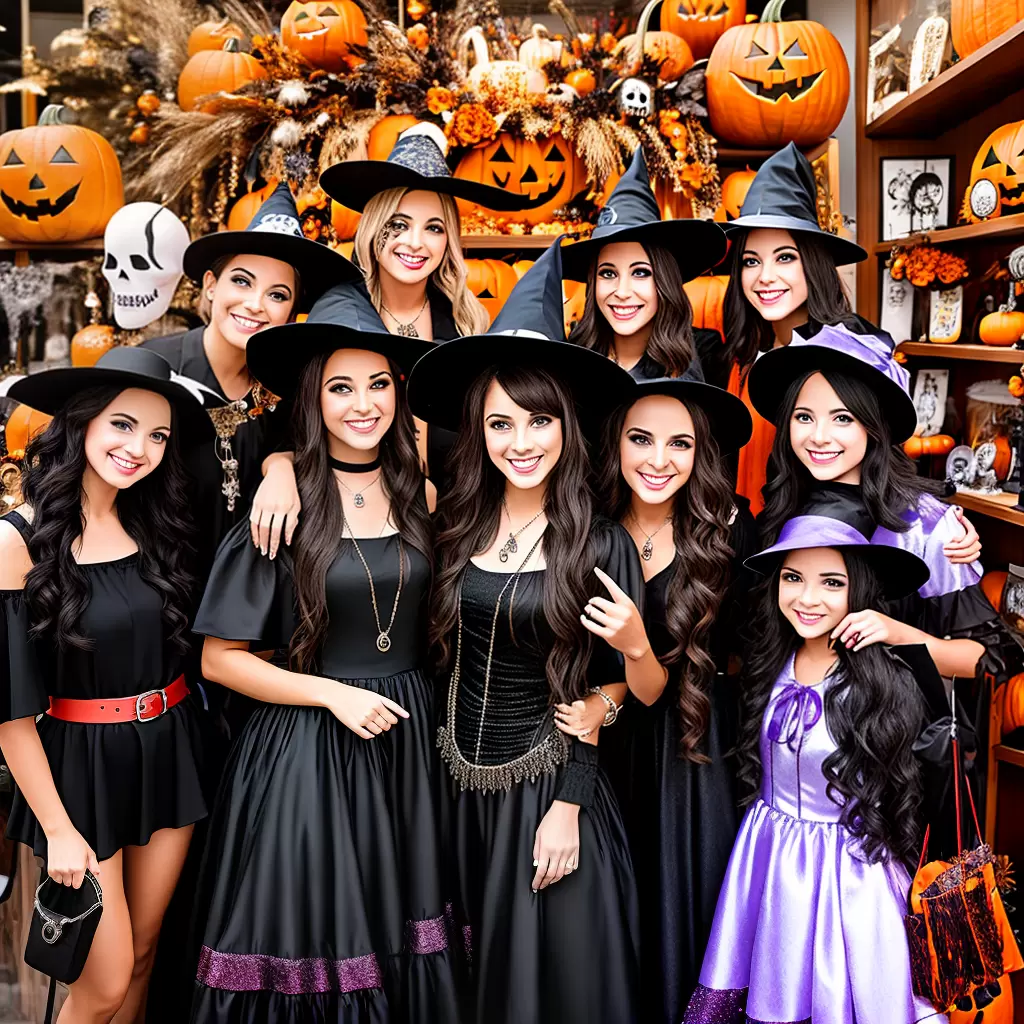 Fotos amigos halloween fantasia loja decoracao