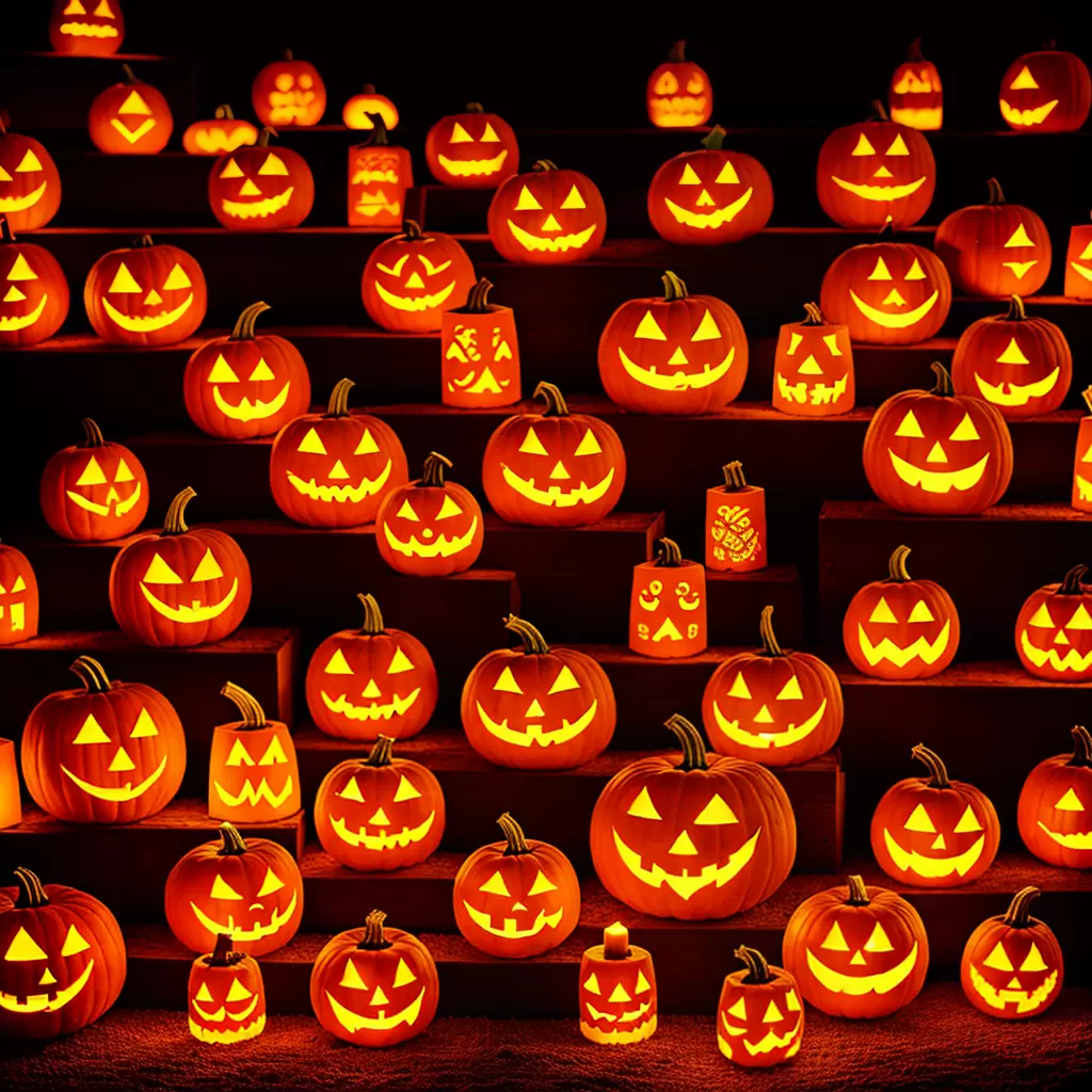 Fotos aboboras esculpidas iluminadas halloween