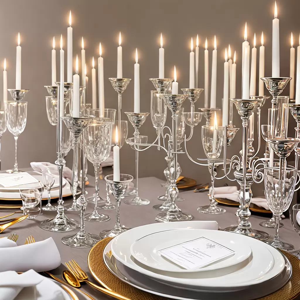 Fotos mesa candelabros prata velas brancas