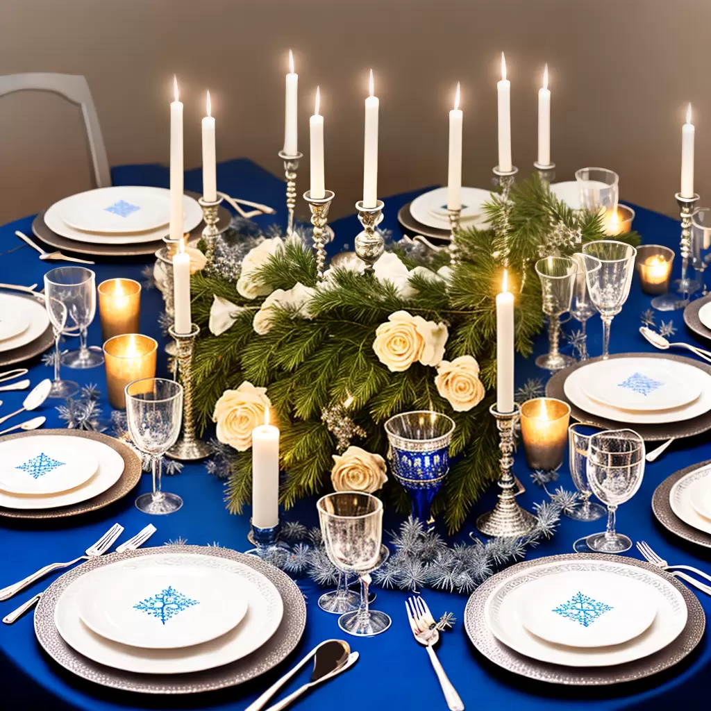 Fotos mesa hanukkah decorada luzes familia
