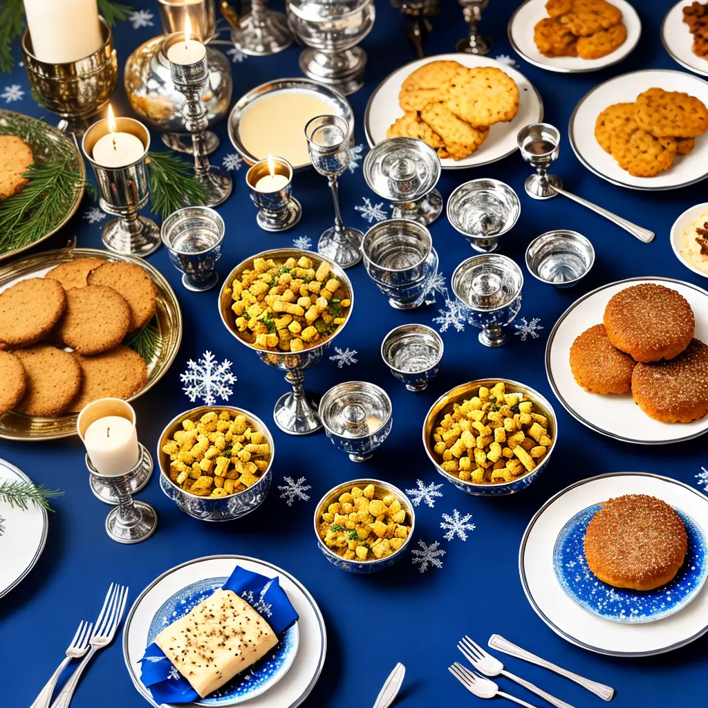 Fotos mesa hanukkah azul prata latkes