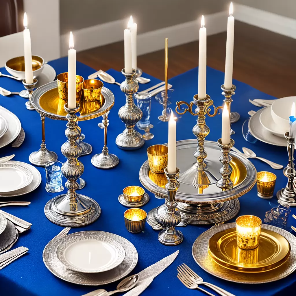Fotos menorah prata velas azul hanukkah