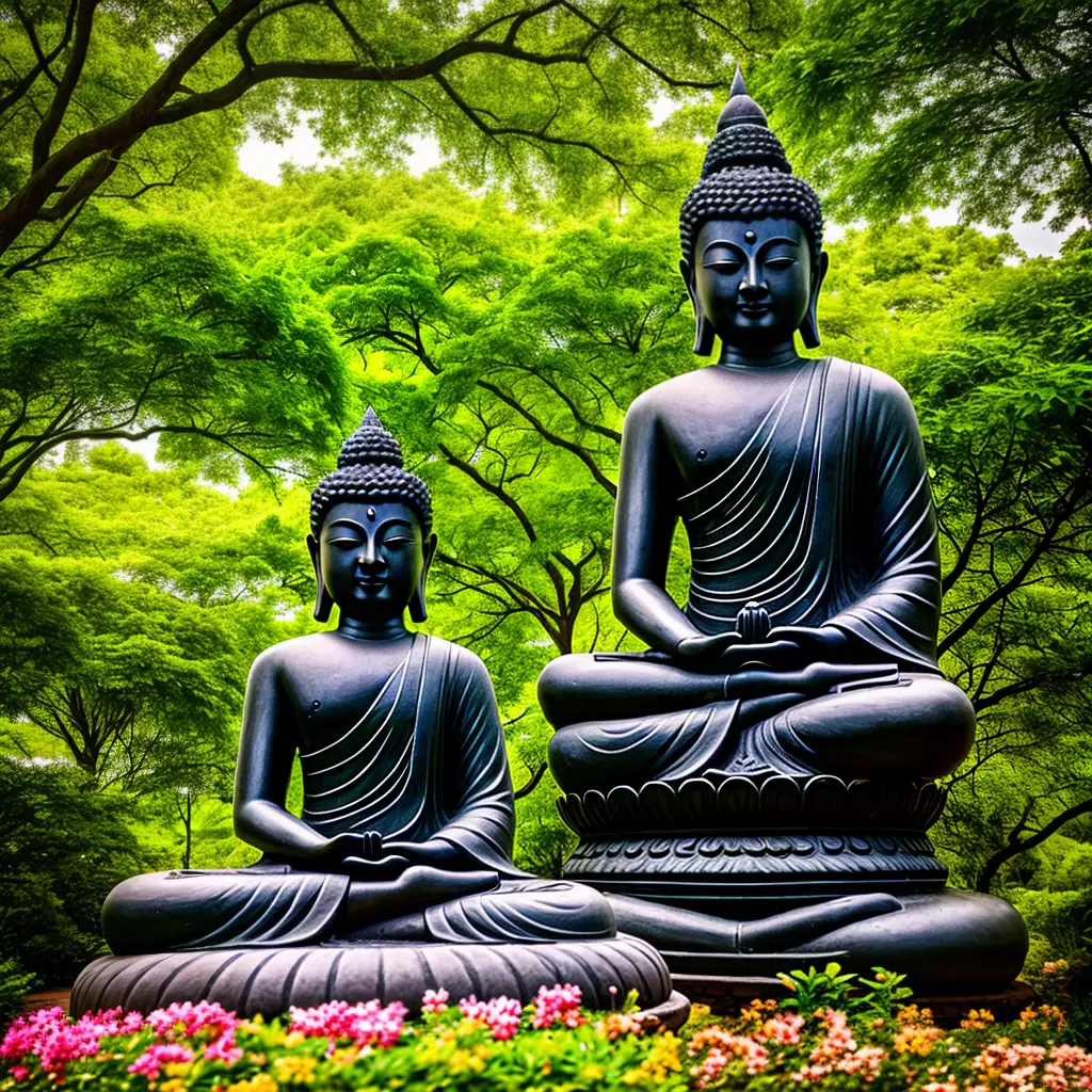 Fotos buda jardim estatua flores verde