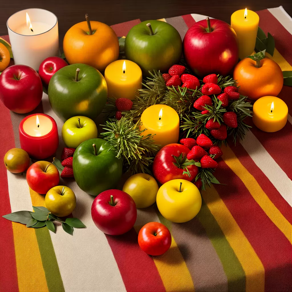 Fotos mesa kwanzaa velas copos frutas