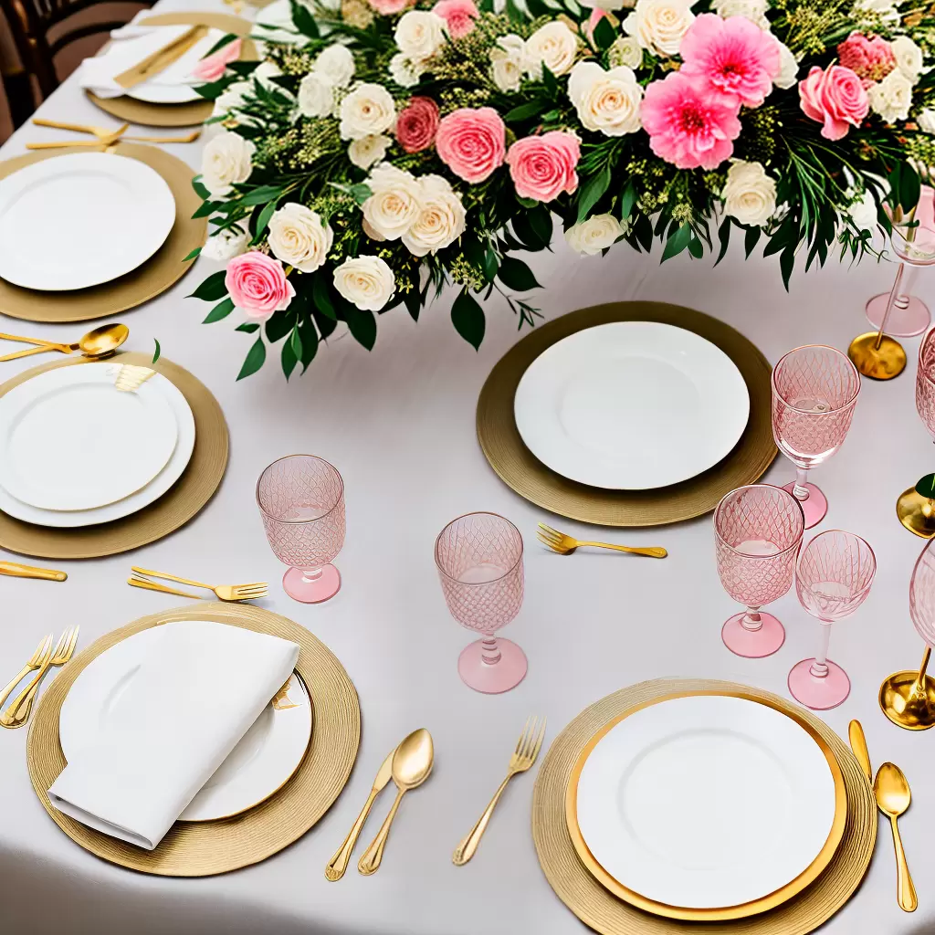 Fotos mesa elegante floral ouro rosa