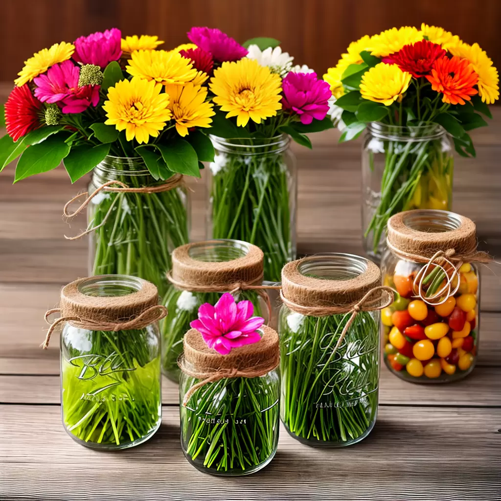 Fotos jarras vidro frutas flores rustico
