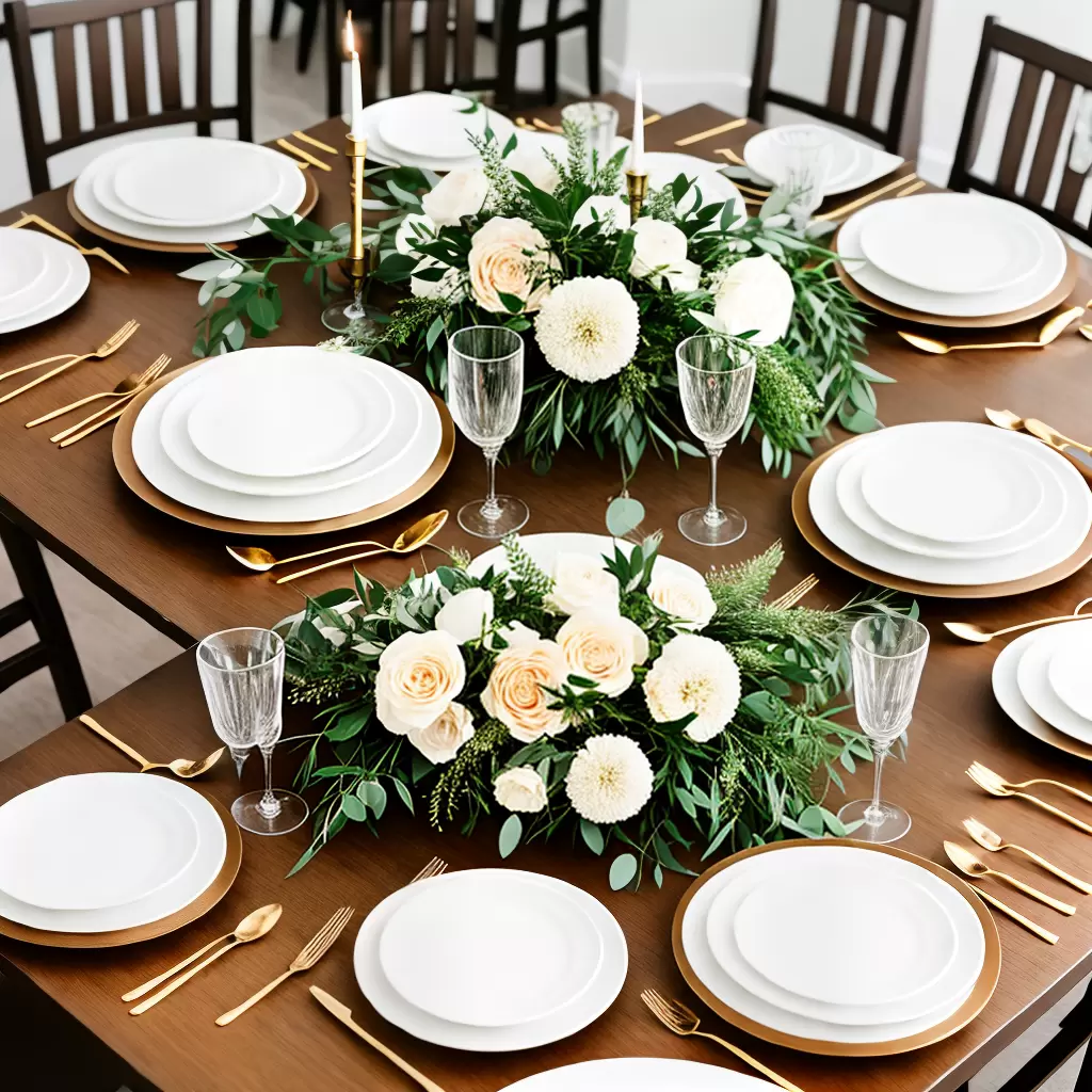 Fotos mesa elegante flores verde metal