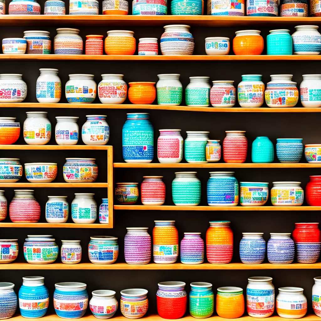 Fotos jarras ceramicas coloridas estante