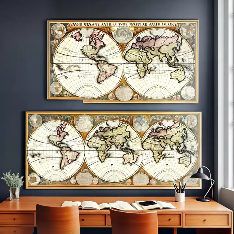 Mapas antigos em ambientes de trabalho: inspirações para escritórios e estúdios