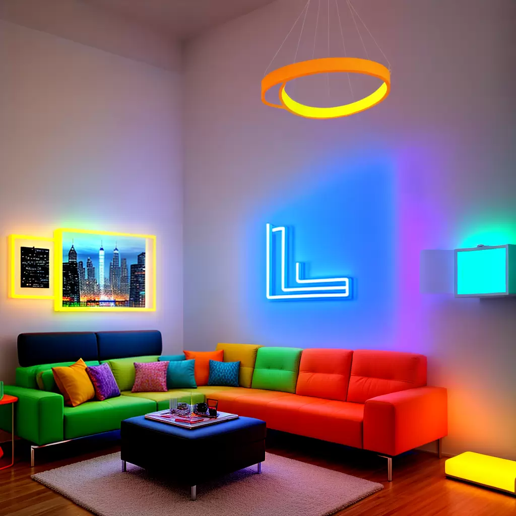 Fotos neon sala moderna iluminada acolhedora