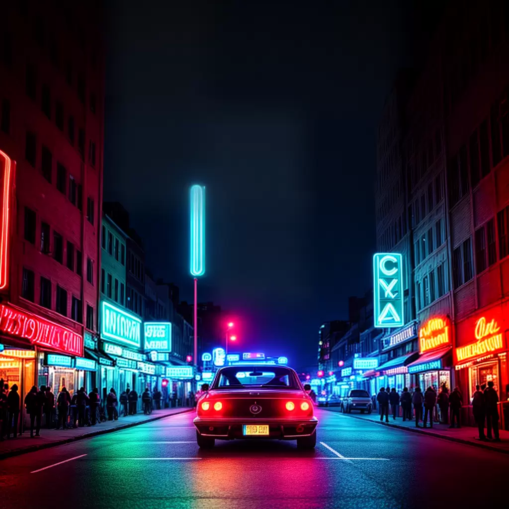 Fotos neon carro classico noturno
