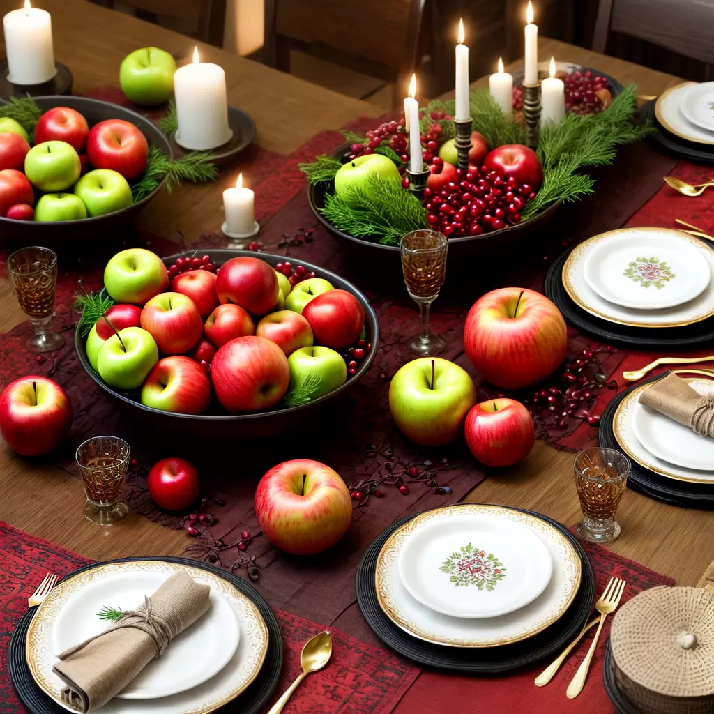 Fotos mesa rosh hashanah simbolos cores aconchego