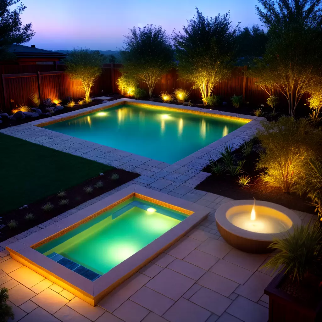 Fotos jacuzzi luxo jardim iluminado