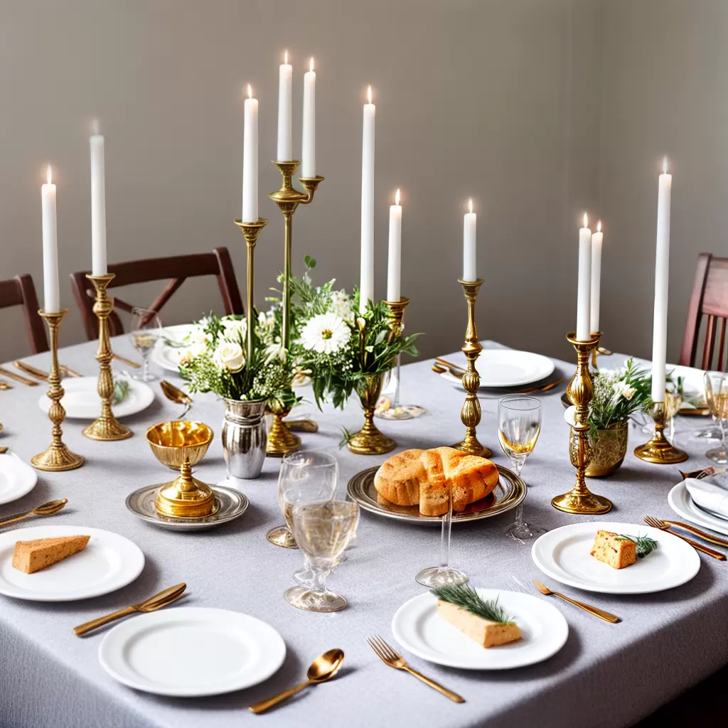 Fotos mesa elegante pano branco velas centro yom kippur